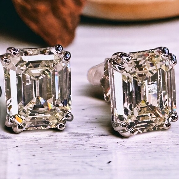 Jewelry - NEW Solid 925 Sterling Silver Prong Set Emerald Cut High Carbon Sparkling Studs